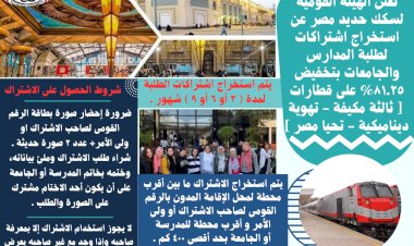 تزامناً مع بدء العام الدراسي الجديد ... فتح باب الإشتراكات لطلاب المدارس والمعاهد والجامعات على قطارات (الثالثة المكيفة – الثالثة ذات التهوية - تحيا مصر)