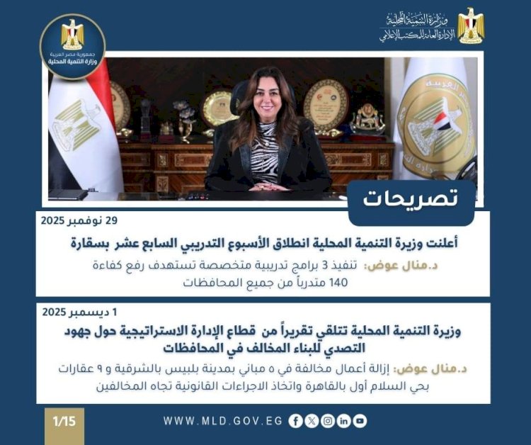 أبرز أنشطة وزارة التنمية المحلية خلال أسبوع   