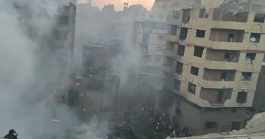 استمرار أعمال التبريد لمنع عودة النيران بحريق منشأة ناصر بالقاهرة