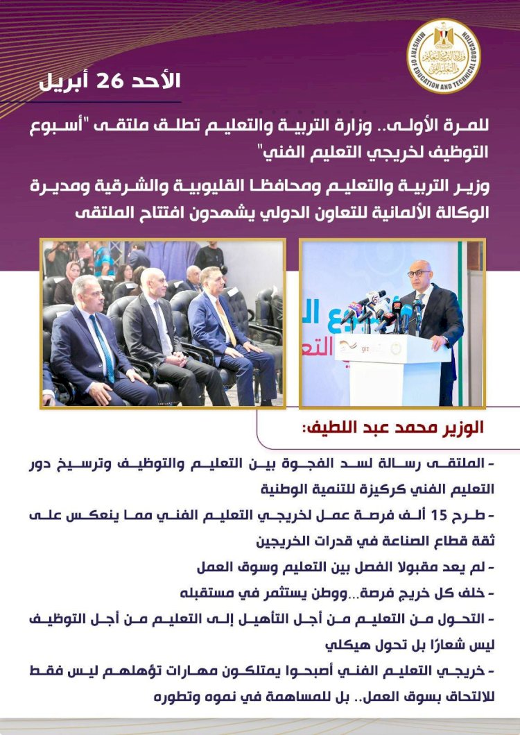 الحصاد الأسبوعي لوزارة التربية والتعليم والتعليم الفني