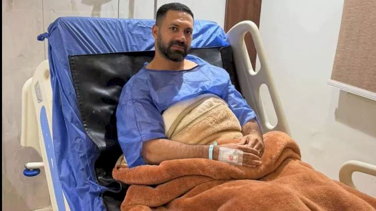 إصابة حسنى عبد ربه أثناء ذبح الأضحية وخياطة يده اليسرى 15 غرزة